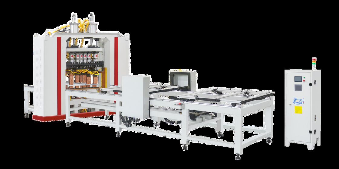 कैंटिलीवर प्रकार की वायर मेश वेल्डिंग मशीन जिसमें 3000 मिमी प्रभावी वेल्डिंग लंबाई और 20 सेट वेल्डिंग हेड की विशेषता वाला डबल-लेयर फीडर है