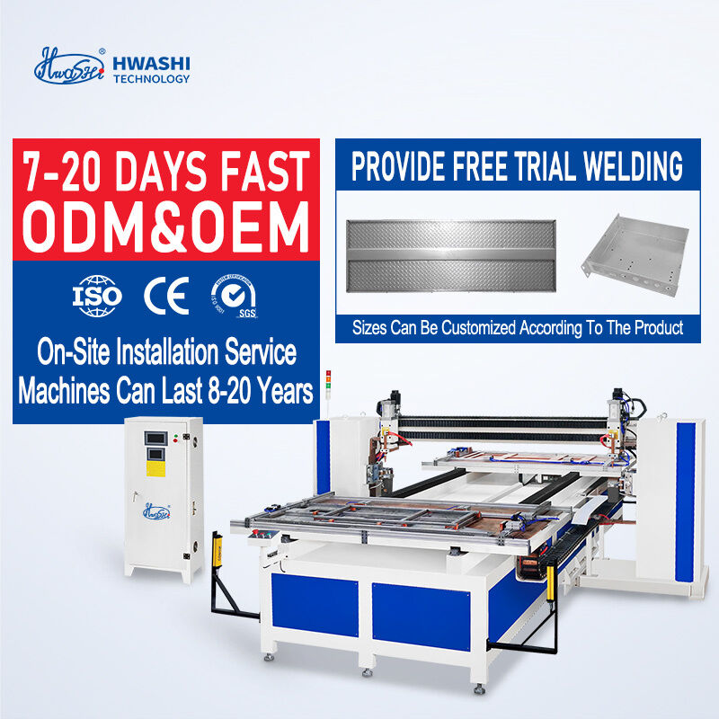 हवाशी ऑटोमैटिक वायर मेश स्पॉट वेल्डिंग मशीन जिसमें 6-16 स्वतंत्र रूप से नियंत्रणीय वेल्डिंग हेड, पीएलसी-आधारित नियंत्रण प्रणाली और आईजीबीटी इन्वर्टर पावर सप्लाई है